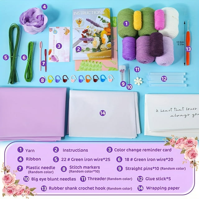 CNKOO Crochet Kit for Beginners Flower Bouquet Crochet Kit Rose Crochet Starter Kit for Beginners with Step-by-Step Video Tutorials for Birthday Anniversary Day Gifts Home Decor random