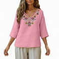 thumbnail image 6 of GEWSEY Linen Tops for Women 2026 Trendy Boho Embroidered V Neck 3/4 Sleeve Blouses Dressy Casual Loose Fit Shirts (Light Pink, 3XL), 6 of 8