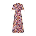 thumbnail image 4 of SMihono Robe Maxi Boho d'Été pour Femmes Grande Taille Femmes 2023 Robe Boho d'Été Nœud devant Col en V Profond Manches Courtes Floral Décontracté Fête Plage Robes Maxi Plage Robe d'Été, 4 of 4