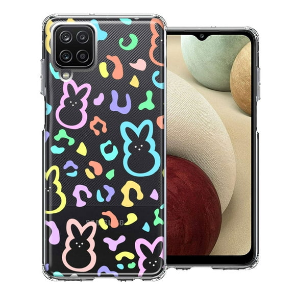 MUNDAZE for Samsung Galaxy A12 Leopard Easter Bunny Candy Colorful Rainbow Double Layer Phone Case Cover