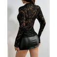 thumbnail image 5 of Women'S Lace Party See-Through Outing Tops Slim Fit Shirt Black XL, 5 of 9