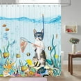 thumbnail image 2 of Funny Cat Shower Curtain Set Teal Blue Sea Ocean Shower Curtains with Animal Octopus Starfish Turtle Anchor Fish Nautical Bathroom Curtain Ocean Cute Shower Curtains for Bathroom Decor (Blue, 60X70), 2 of 5