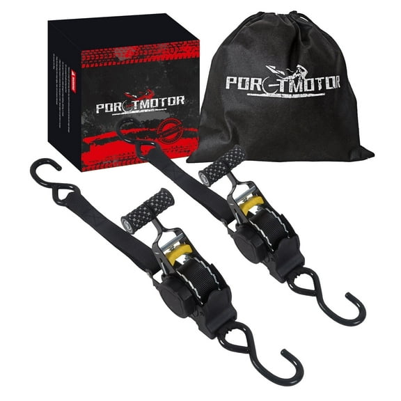 Porotmotor Auto Retractable Ratchet Tie Down Straps with Handle Double Hooks Heavy Duty 2 Pack