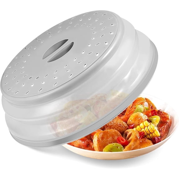 Microwave Splatter Cover, Microwave Cover Vented for Food, Microwave Splatter Guard Lid with Handle, 10 Inches Medium Collapsible Multi-use Splatter, Grey Guard Plate Cover
