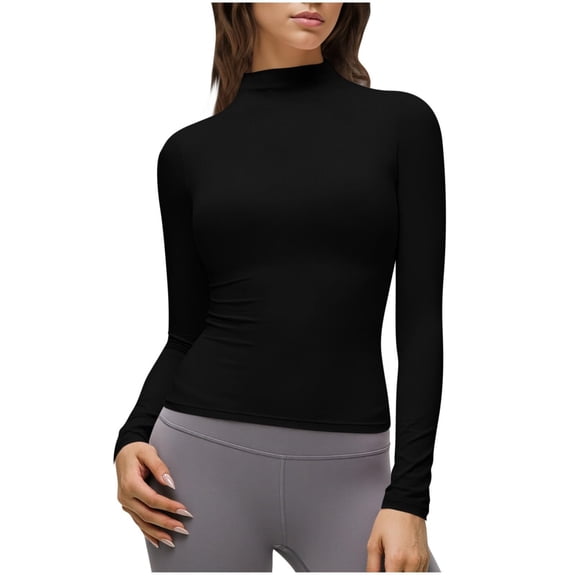 MEICHEN Women's Workout Tops Half High Neck Long Sleeve Tops Soft Slim Fit Pullover Shirts Fashion Trendy Clothes