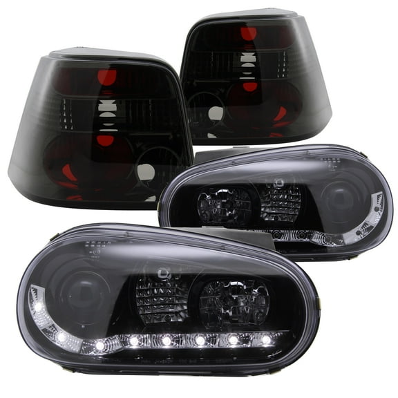 Spec-D Tuning Black Halo LED Signal Projector Headlights   8-LED Fog Lamps Compatible with Volkswagen Golf GTI Left   Right Pair Headlamps Assembly