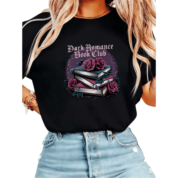 Women I'm A Dark Romance Addict Dripping Heart Graphic Tees Tops Round Neck Cotton T Shirt Black S-5XL