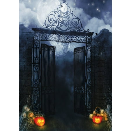 Image of MOHome 5x7ft Halloween Horror Nights Moon Mysterious Door Hallowmas Costume Party Masquerade Decoration Photography Backdrop Photo Video Studio Props Background