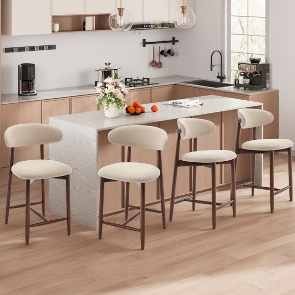 MALOL Mid Century Modern Kitchen Bar Stools Set of 4, Upholstered Beige Seating
