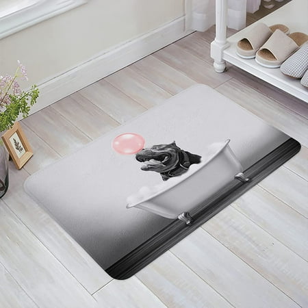 

Funny Animals Sponge Doormat Indoor Bathroom Mat Absorb Water Non Slip Washable Mud Dirt Trapper Mats Rugs for Entranceinch Dogs Playing Pink Bubbles in The Bathtub 20x32 Inch