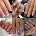 thumbnail image 1 of 6 paquetes (144 piezas) de uñas con punta francesa – Jsiallye blanco lechoso corto cuadrado prensa en uñas nude esmaltado gradiente pegamento en uñas en 12 tamaños – Kit de 24 uñas postizas simples pa, 1 of 5