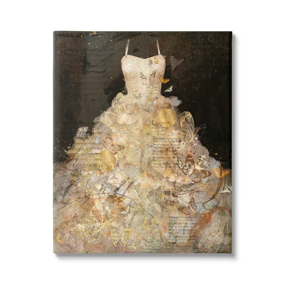 Stupell Industries Detailed Evening Gown Dress Text Collage Butterflies Canvas Wall Art, 36 x 48, Design by Marta Wiley