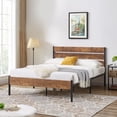 thumbnail image 5 of VECELO 3-Piece Bedroom Set with 2 Nightstands, Queen Size Metal Bed Frame with Wooden Headboard, Brown, 5 of 7