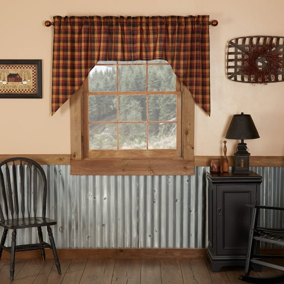 VHC Brands Heritage Farms Window Curtains, Primitive Check Swag Set of 2 36x36x16
