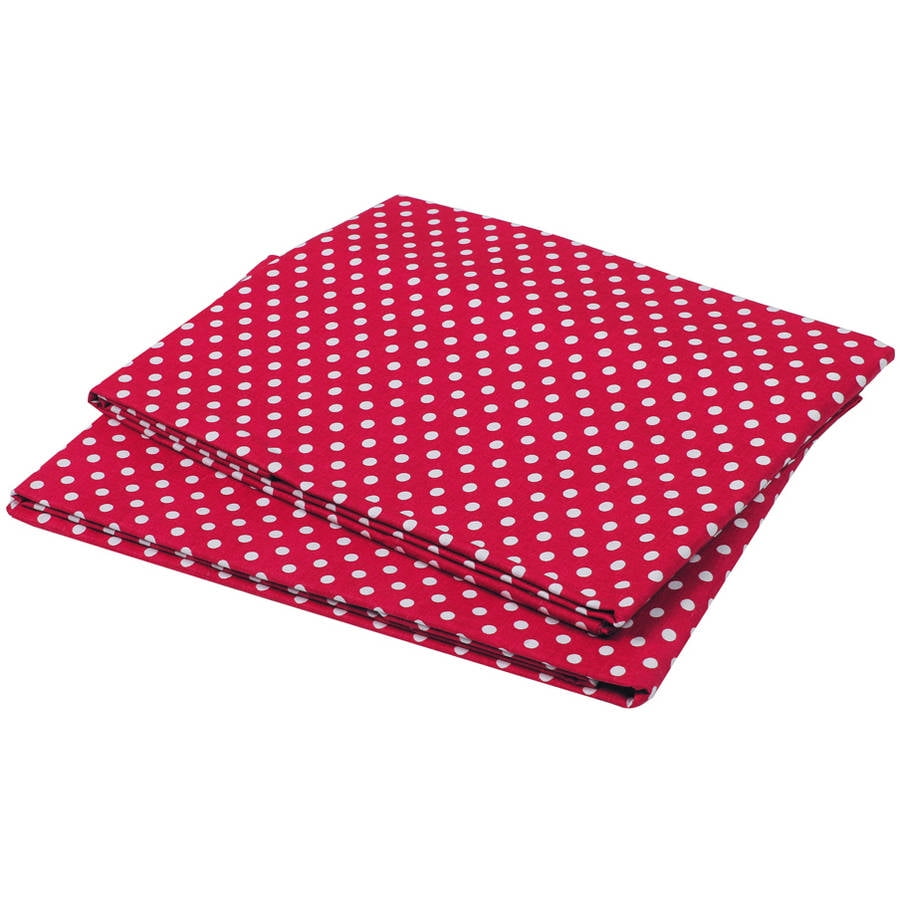 Bacati - MixNMatch Pin Dots Crib/Toddler Bed Sheets 100% Cotton Percale, Red, 2-Pack