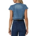 thumbnail image 3 of Chaqueta de mezclilla para mujer INSPIRE CHIC, de manga corta, ajuste ceñido, casual, cortada, color azul, talla S, 3 of 5