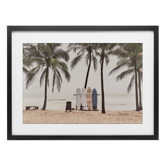 Stupell Industries Tropical The Boards Surfer's Beach Black Framed Print Under Glass, 20 x 14, by Sisi and Seb