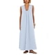 thumbnail image 1 of Vestido largo Ardrem sin mangas con cuello redondo fruncido y bolsillos, azul, 1 of 5