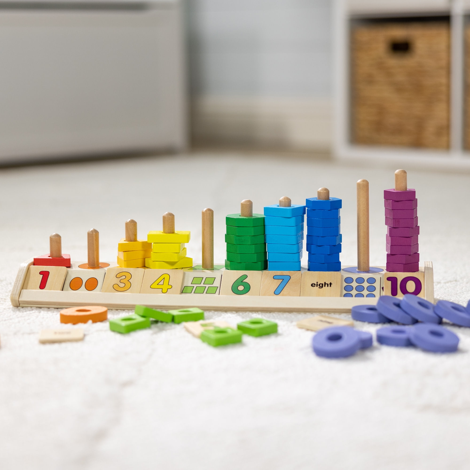 Melissa & Doug Counting Shape Stacker - Wooden Educational Toy With 55 ...