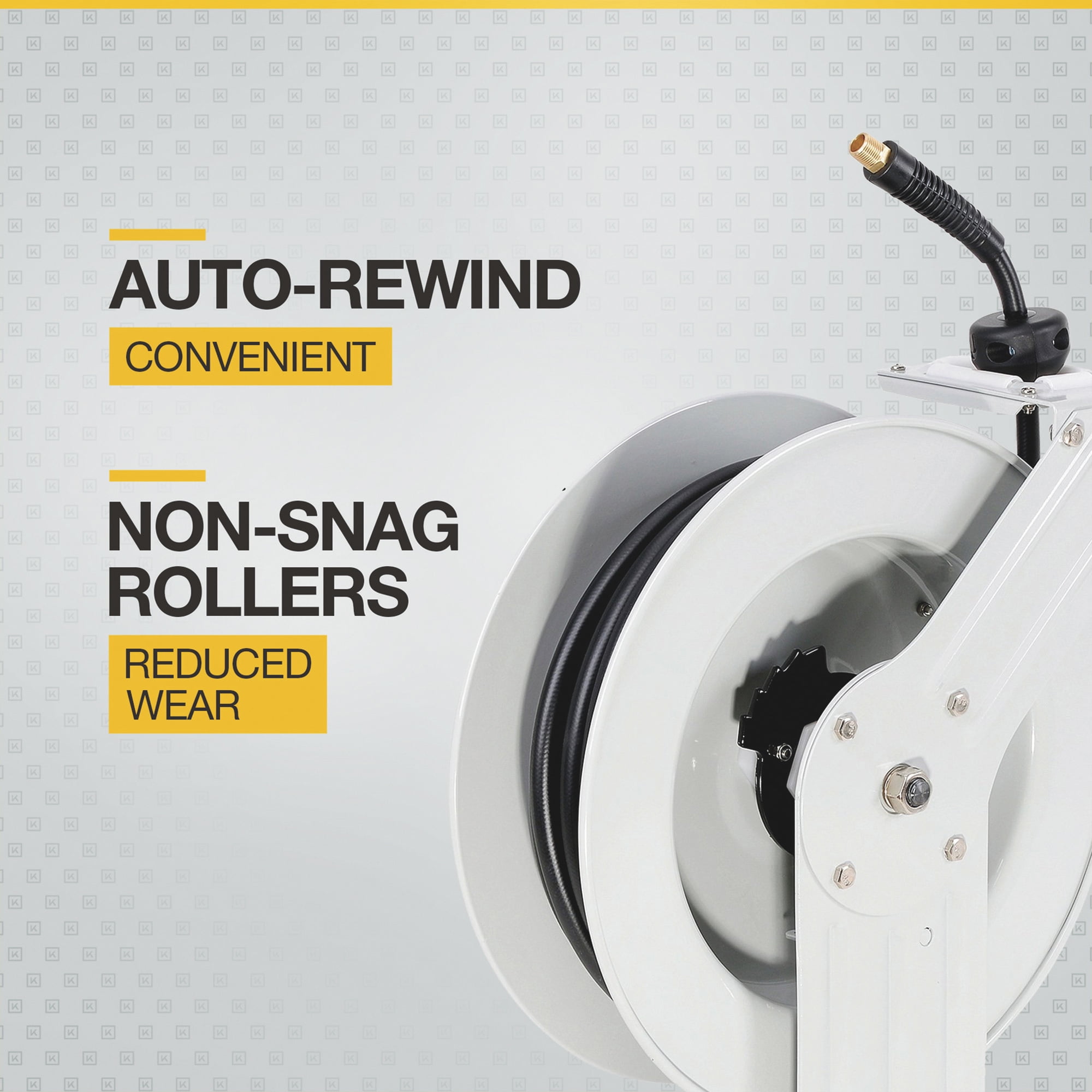 Klutch Auto-Rewind Air Hose Reel, with 3/8in. x 50ft. Hybrid Polymer Hose, 300 Max. PSI
