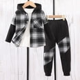 thumbnail image 2 of KPOPLK Boys Two Piece Outfit Clothes Plaid Front Button Down Hoodie Sweatshirt and Jogger Sweatpants Sets Size 3-4 Years,Black, 2 of 7