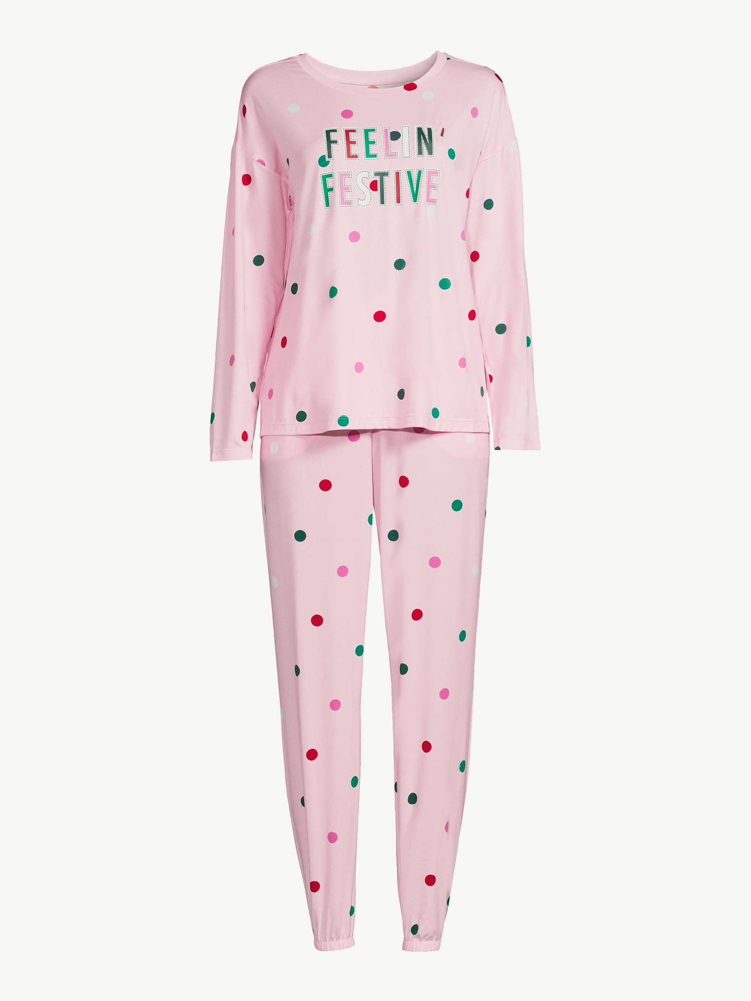 Joyspun Women’s Long Sleeve Tee and Joggers, 2-Piece Pajama Set, Sizes S-3X