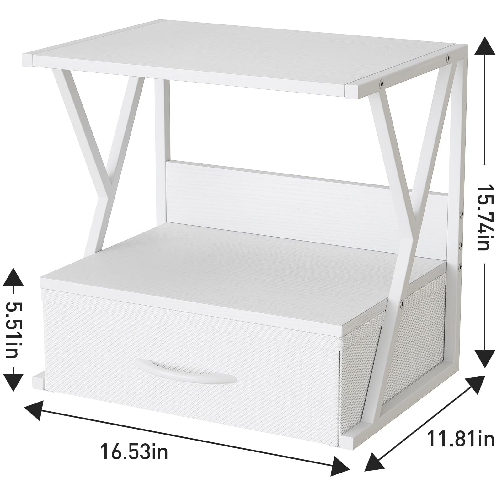 Printer Stand for Desk with Storage Drawer, 2 Tier Desktop Or Under Desk Shelf, Multi-Purpose Desk Organizer for Home Office, fit Fax Machine/3D Printer/Scanner, White