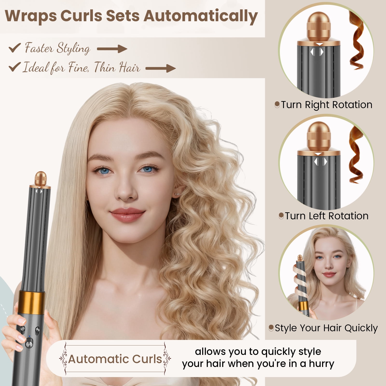 AFDD 1.25 inch Long Barrels Attachment Compatible with Dyson Airwrap Accessories Auto-Wrap Curling Barrels