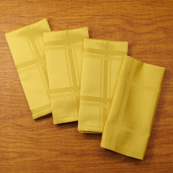 Lattice Woven Easy Care Microfiber Fabric Dinner Napkin, Set of 4 (Bright Gold)