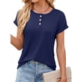 thumbnail image 4 of Nlife Women Square Neck Button-Up Rolled Short Sleeve Henley T-Shirt, 4 of 7
