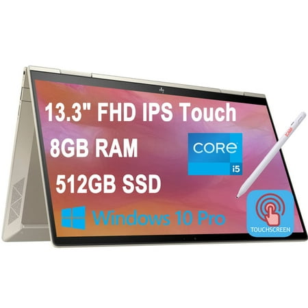 HP Envy x360 13 2-in-1 Laptop 13.3 inch FHD IPS Touchscreen (1000 Nits) 11th Gen Intel 4-Core i5-1135G7(Beats i7-10710U) 8GB RAM 512GB SSD Fingerprint Backlit Thunderbolt Win10 Pro + Pen, Pale Gold