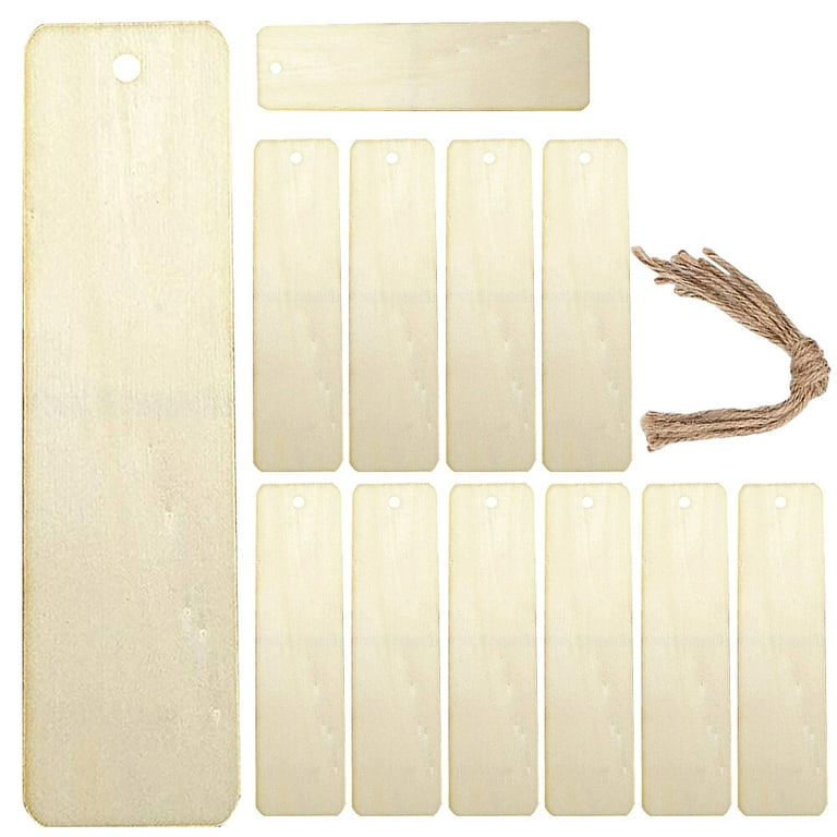 Blank Wood Bookmarks, 50 Pack Unfinished Wood Crafts, Hanging Tags  Rectangle Shape Blank Bookmark Ornaments with Holes and Ropes for DIY  Bookmarks