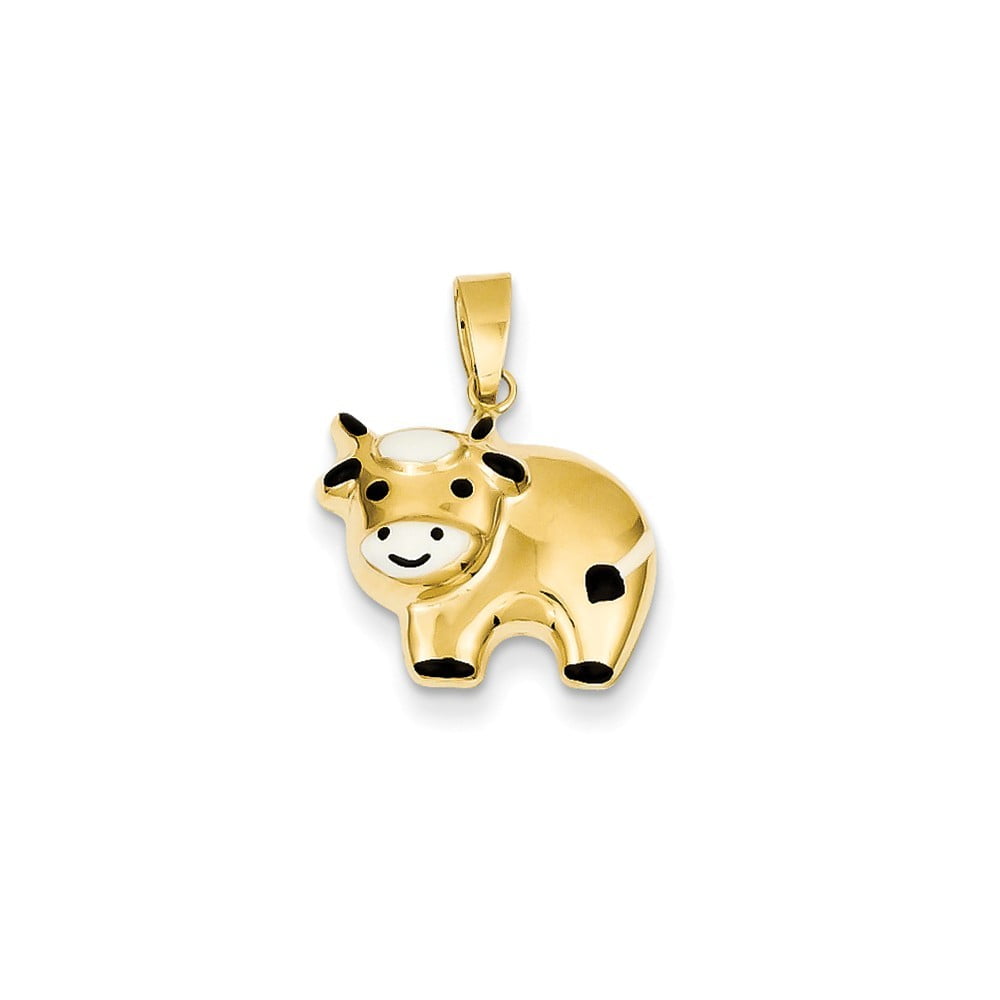 Measures 17x15mm 14k Yellow Gold Hollow Polished Enameled Cow Charm