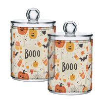 Yayeee 2 Pack Qtip Holder Bathroom Cotton Swab Canister with Lid Clear Dispenser Set, Halloween Cute Pumpkins