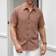 thumbnail image 1 of Camisetas Elvqul Hombre Algodón Café Manga Corta Casuales Lino sin Estampado con Solapa Botones, 1 of 8