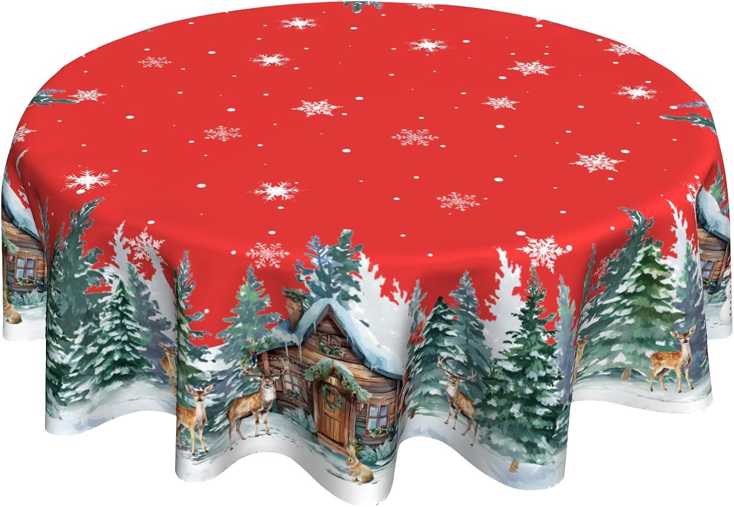 Christmas Round Tablecloth 60 inch Christmas Nativity Table Cloth Xmas Tree Table Cloths Decorations for Home Kitchen Dining Red Buffalo Plaid