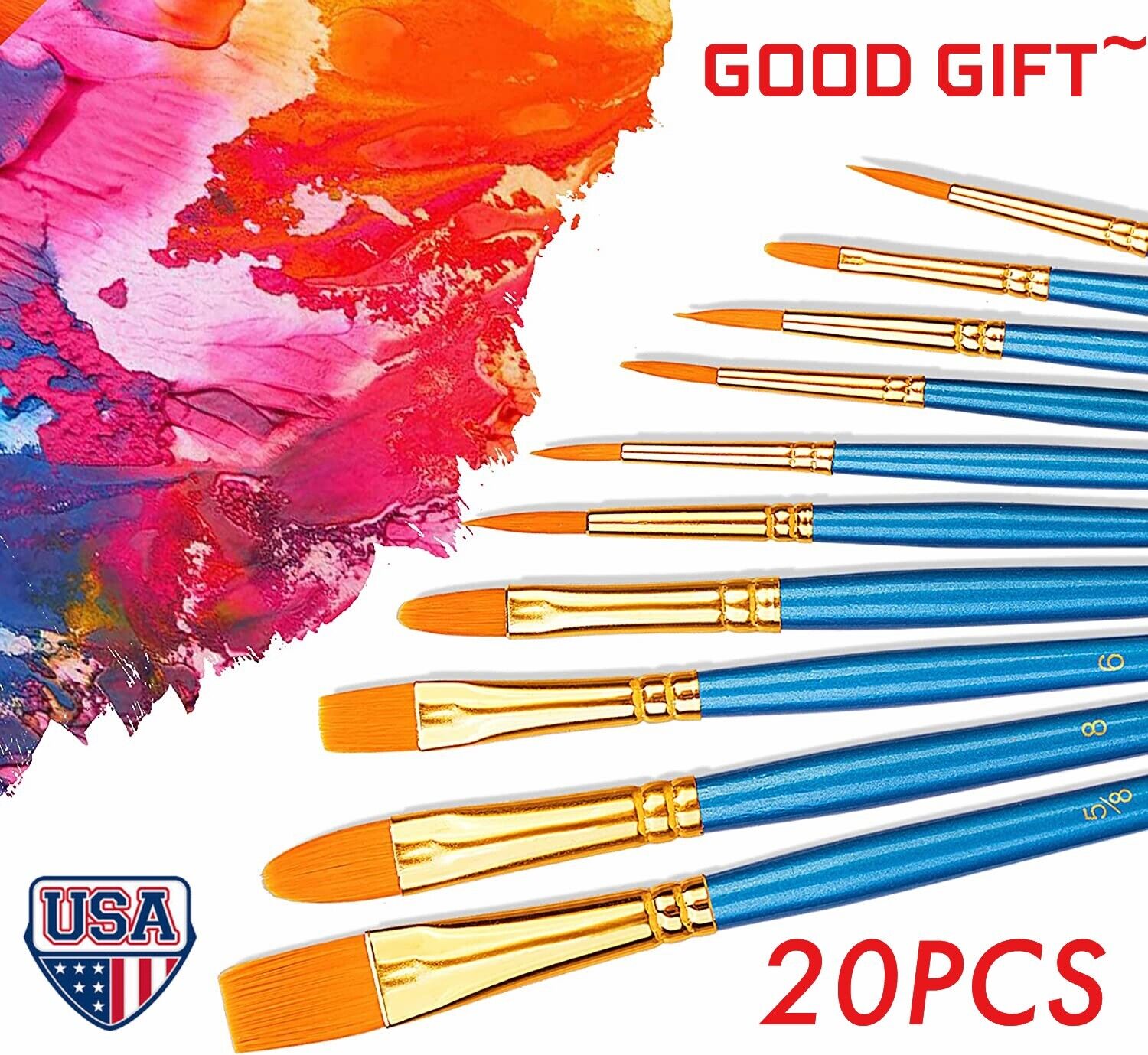 Liwarace 20x Paint Brushes Acrylic Painting Brush Set Art Watercolor