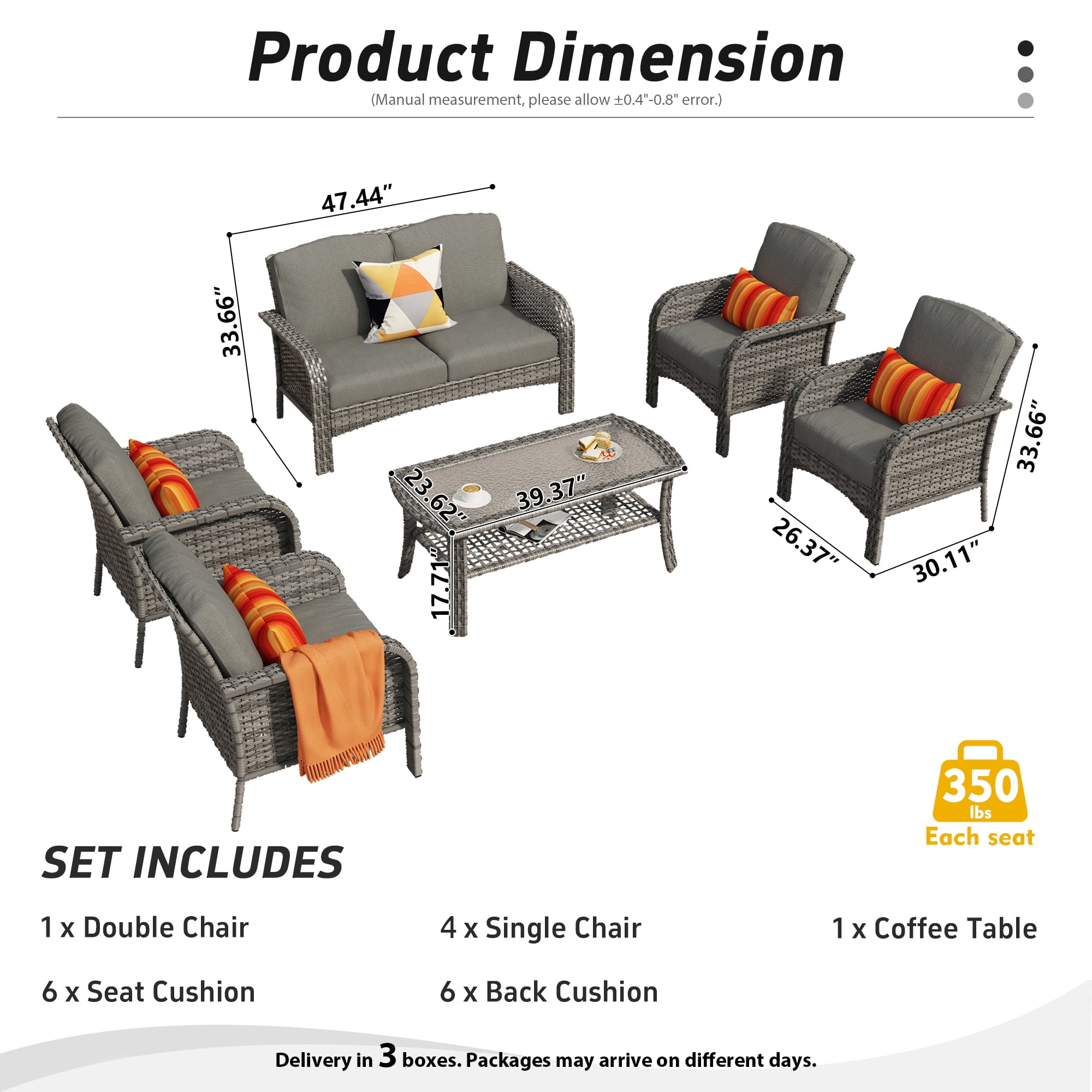 Toject 6 Pieces Patio Furniture Set, Wicker Outside Furniture with Loveseat Table Chairs Set for Porch, All-Weather High Back Outdoor Conversation Set for Backyard, Black