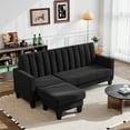 thumbnail image 5 of Neche 82" Luxury Velvet Sectional Sofa, 3 Seat Upholstered Modular Couch,L-Shaped Sofa with Reversible Ottoman Bench for Home, Living Room - Black, 5 of 6