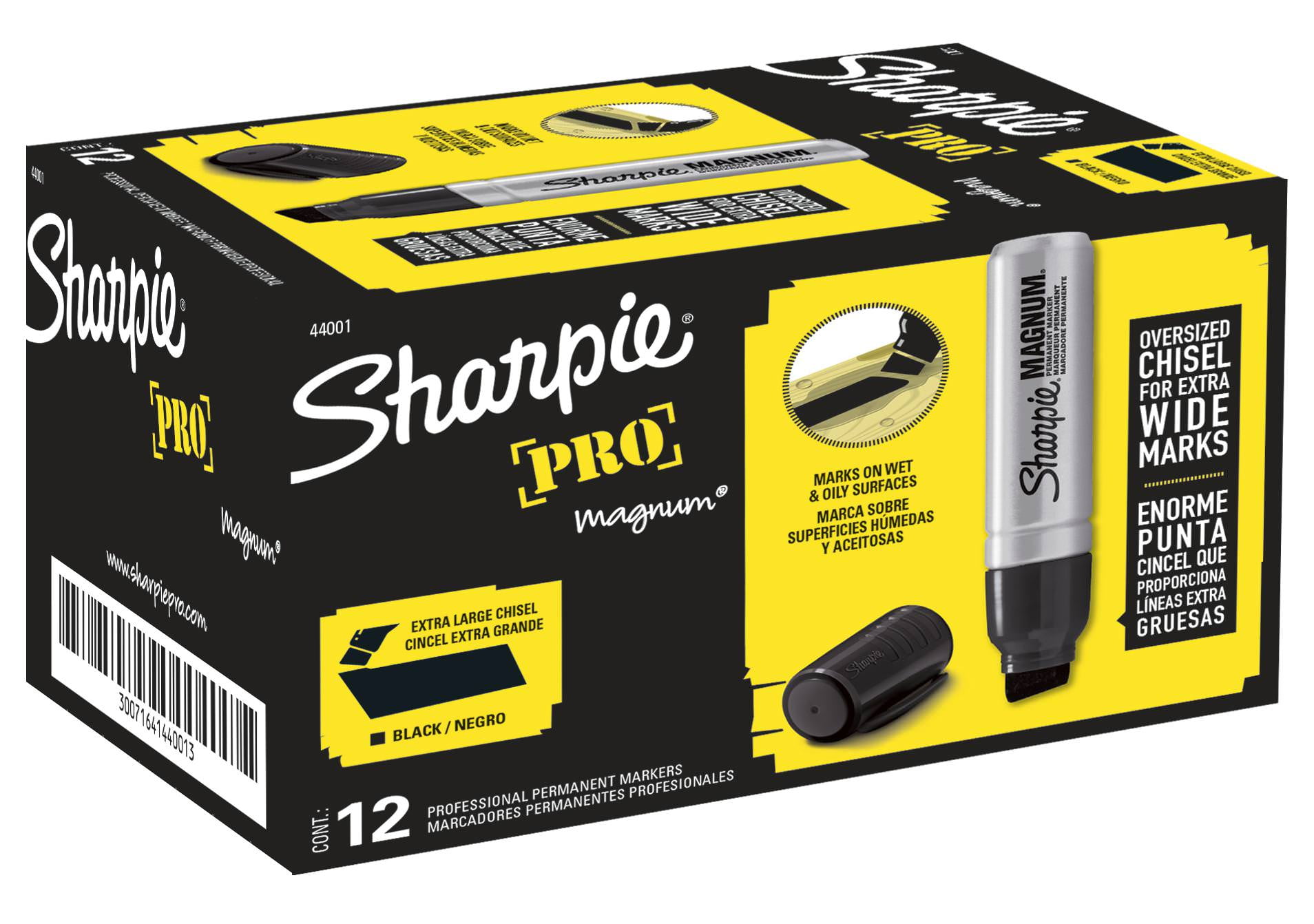 Sharpie Pro Magnum Permanent Markers, Chisel Tip, Black, Box of 12