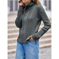 thumbnail image 3 of Long Sleeve Women Vintage Cable Knit Cardigan Zip Up Collared Sweater Coat, 3 of 6