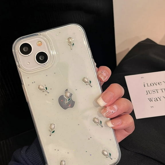Cute transparent epoxy tulip flowers phone case for iPhone 15 14 13 12 11 pro Max Korean style shockproof protective back cover