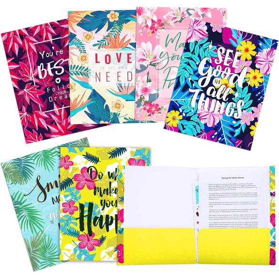 Folders with Pockets 12 Counts Letter Size Decorative File Folders for Office and Home, Colored File Folders with 6 Designs Assorted, 9.5x11.5 Inches