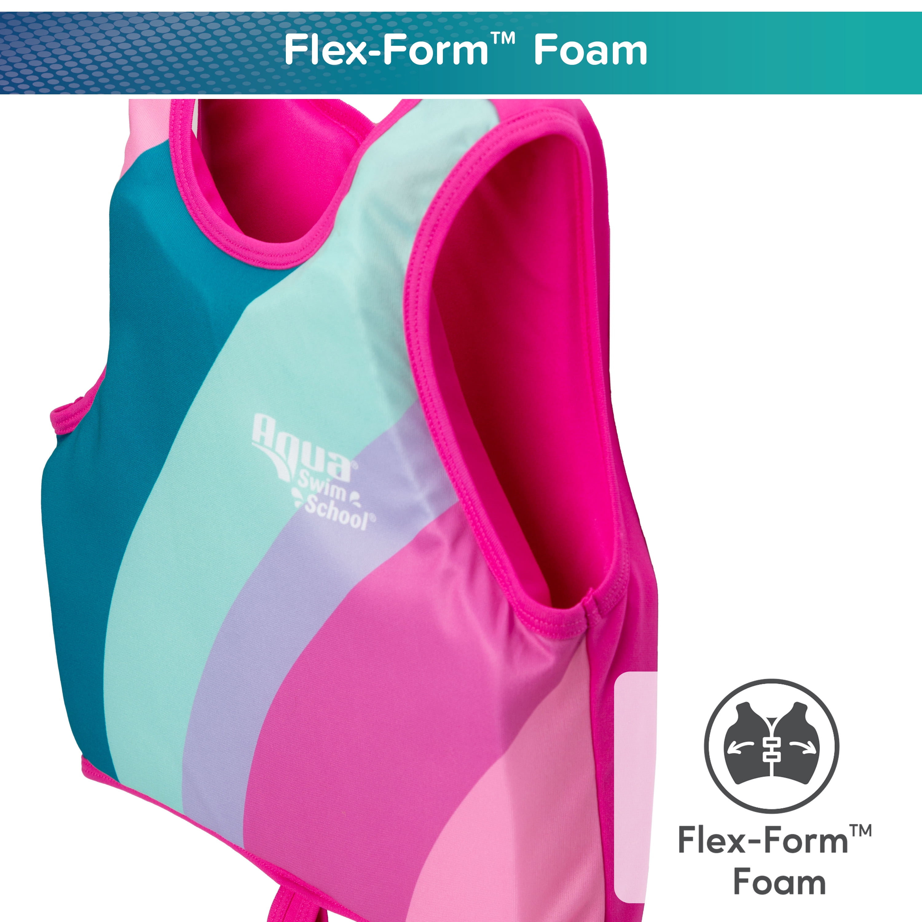 Aqua SwimSchool Swim Training Vest, Ages 2-4 Years, 25-37 lb, Pink
