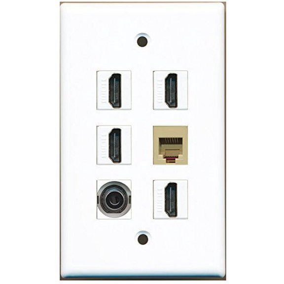 RiteAV - 4 HDMI 1 Port Phone RJ11 RJ12 Beige 1 Port 3.5mm Wall Plate