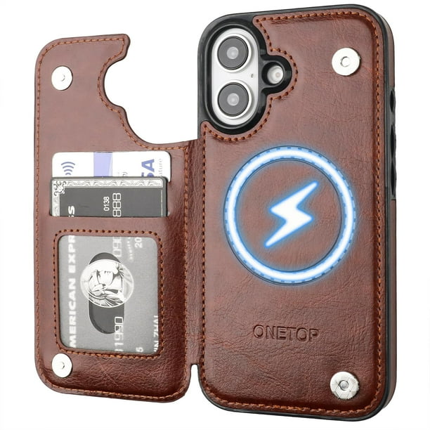 Funda tipo cartera OT ONETOP para iPhone 16 de 6.1 pulgadas, piel sintética, RFID