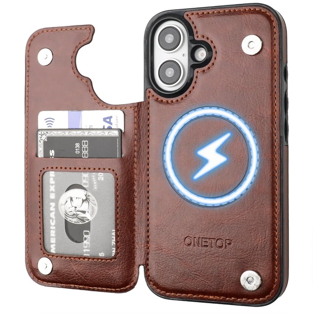 Funda tipo cartera OT ONETOP para iPhone 16 de 6.1 pulgadas, piel sintética, RFID