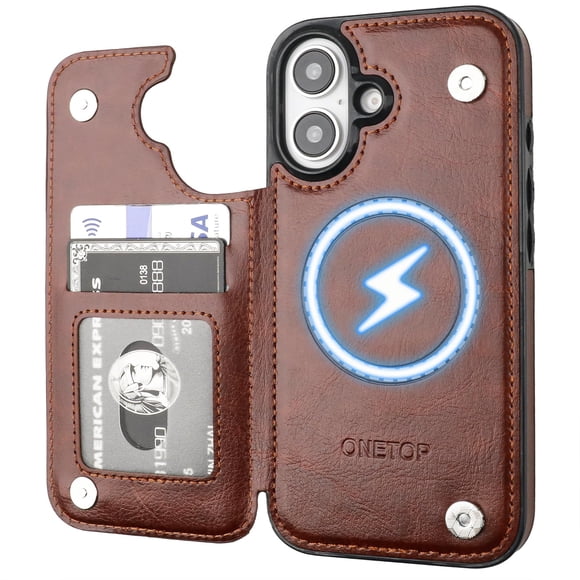 Funda tipo cartera OT ONETOP para iPhone 16 de 6.1 pulgadas, piel sintética, RFID