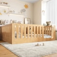 thumbnail image 3 of Jopath Queen Size Floor Bed with High Fence for Kids, Solid Wood Kids Montessori Bed with Door for Boys Girls Natural, 3 of 9