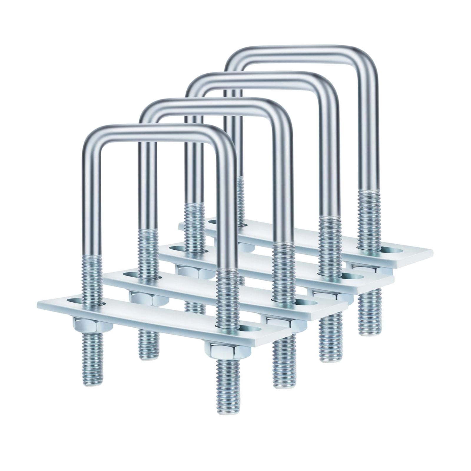 4 Pack Square U Bolts Heavy Duty Galvanized Metal with Plate Nuts Washers for Industrial Automotive Boat Trailer